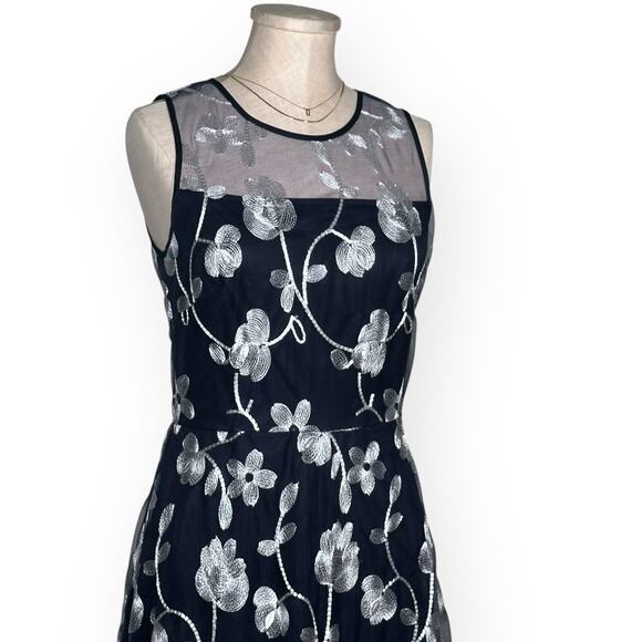 New $160 DKNY Sleeveless Floral Midi Dress Embroidered Tapestry Wedding Cocktail - Picture 4 of 12